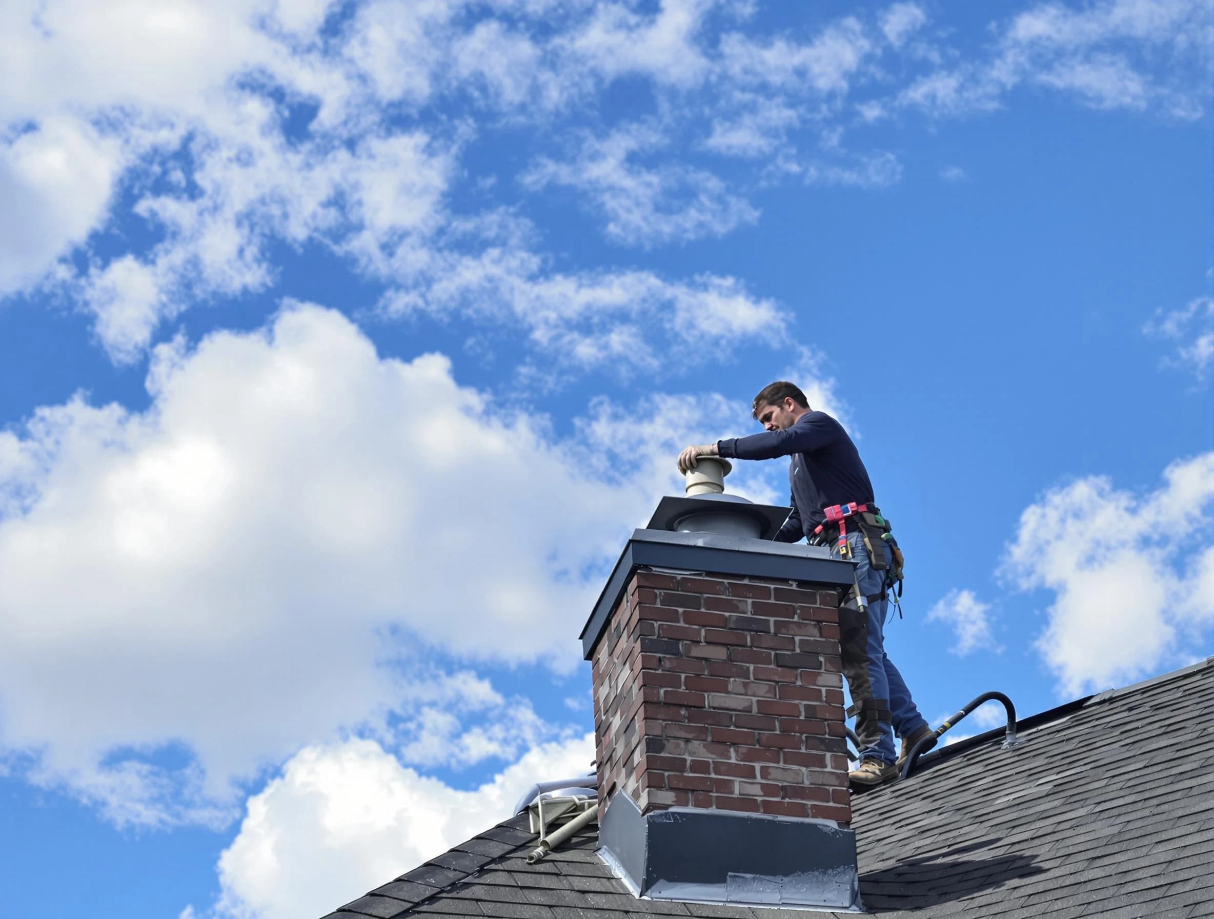 Norwood Chimney Sweep installing a sturdy chimney cap in Norwood, MA
