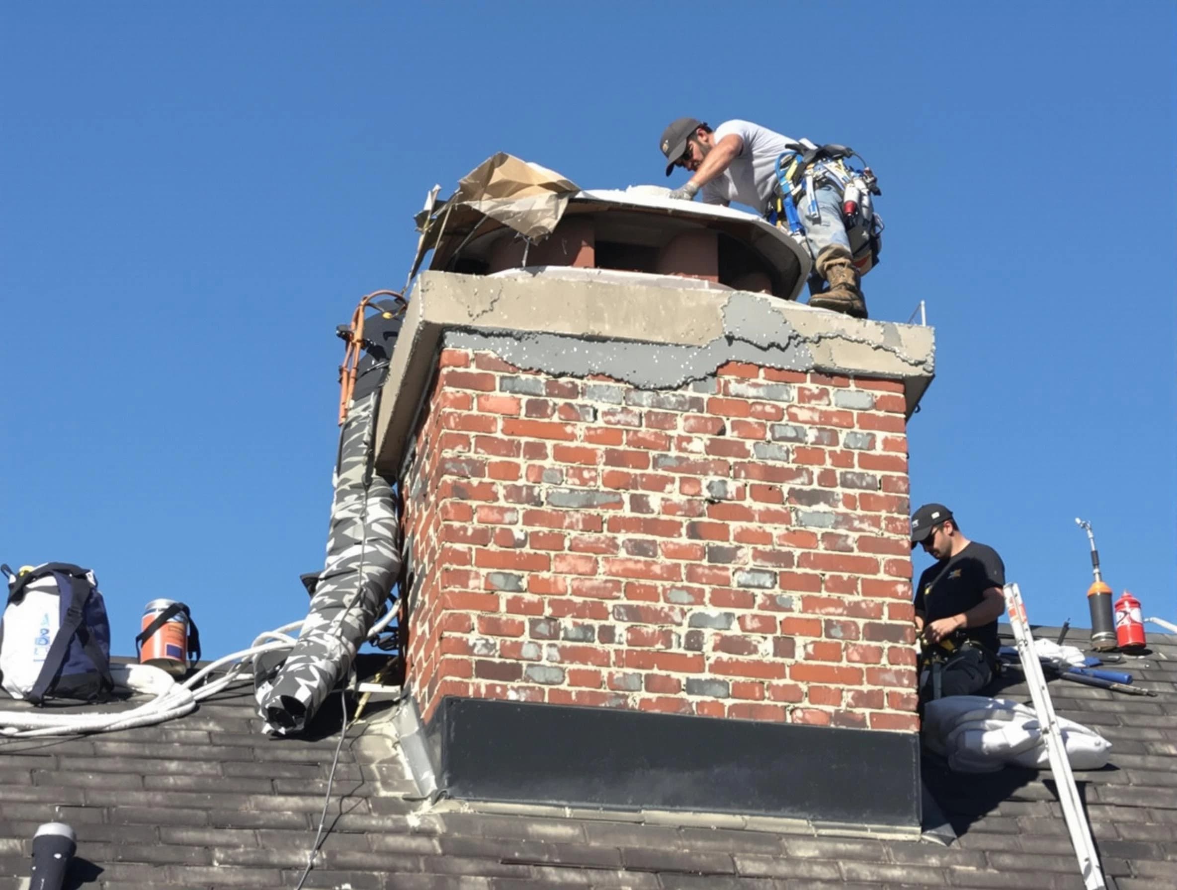 Norwood Chimney Sweep installing a custom chimney crown in Norwood, MA