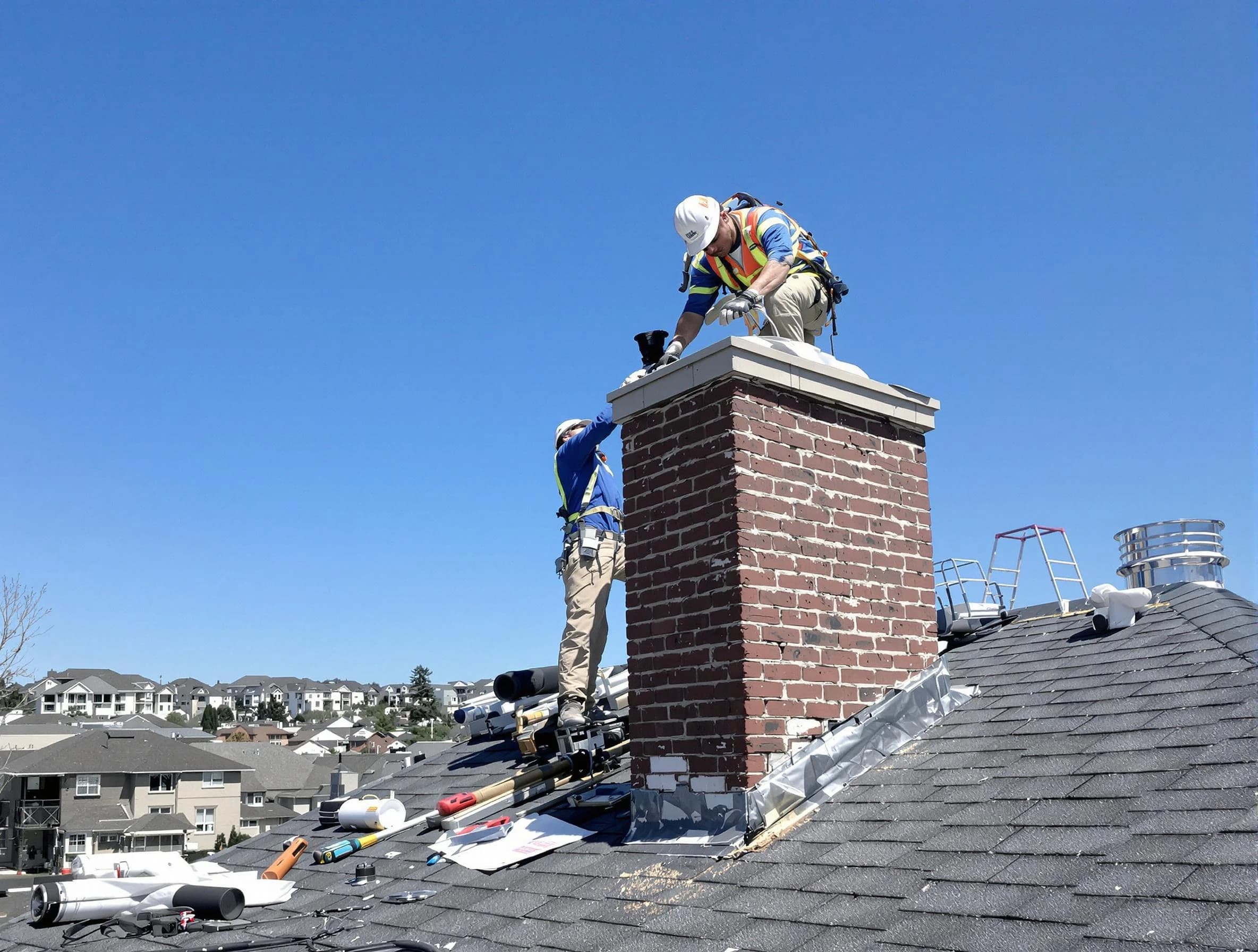 Norwood Chimney Sweep repairing a chimney crown in Norwood, MA