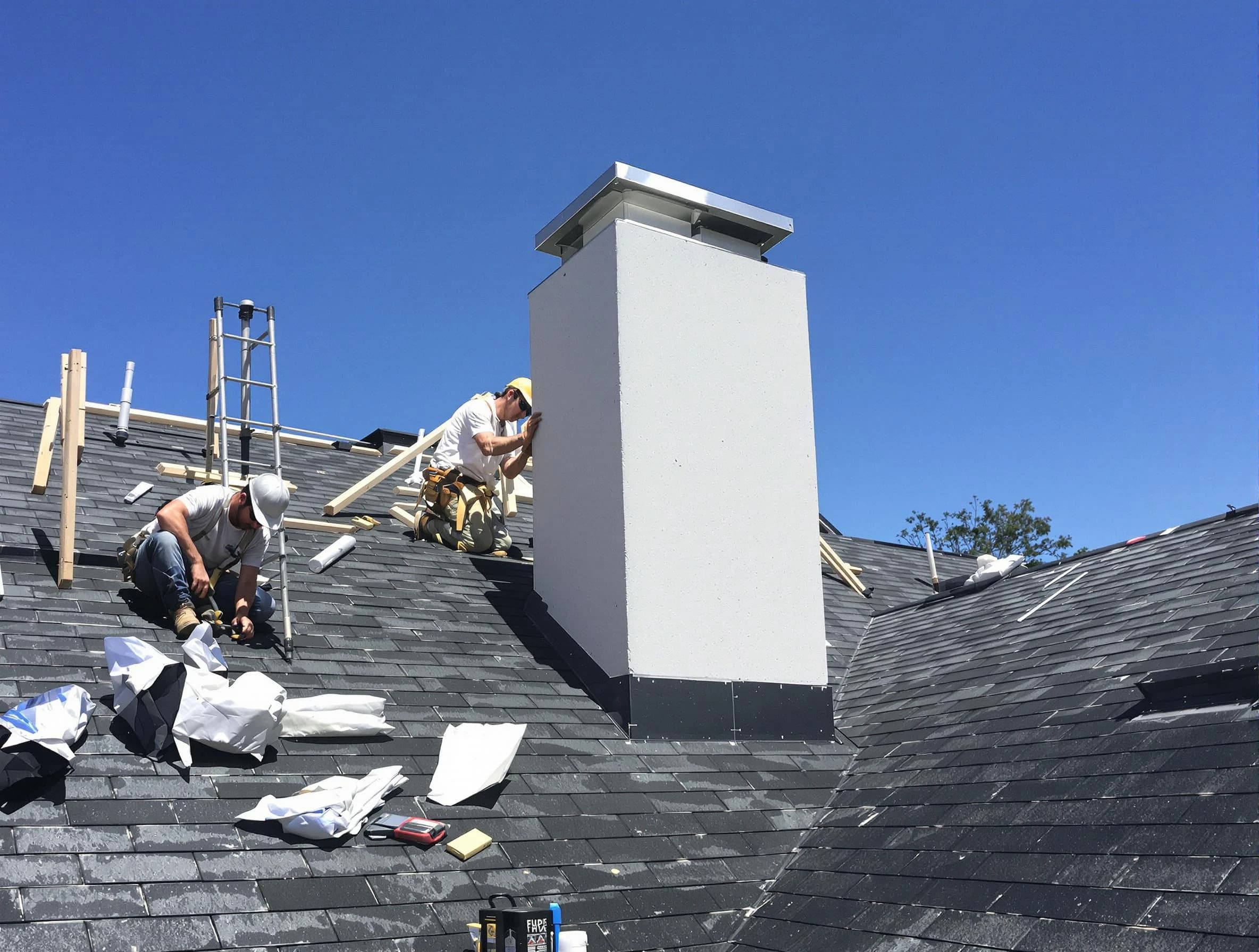 Norwood Chimney Sweep crew installing a new chimney in Norwood, MA