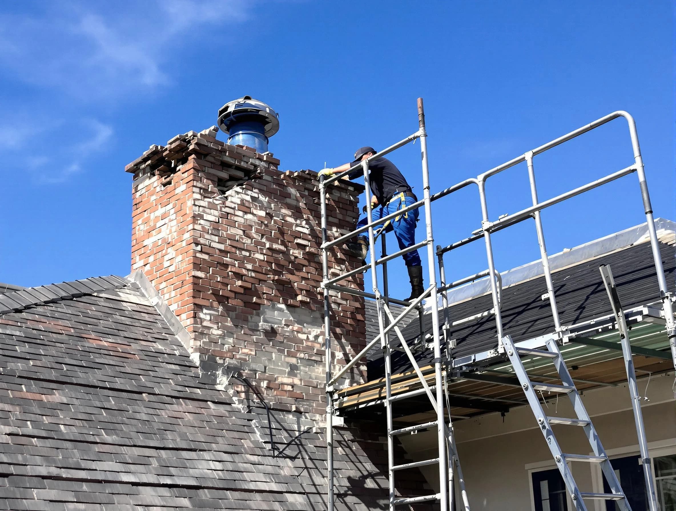 Rebuilding a chimney structure by Norwood Chimney Sweep in Norwood, MA
