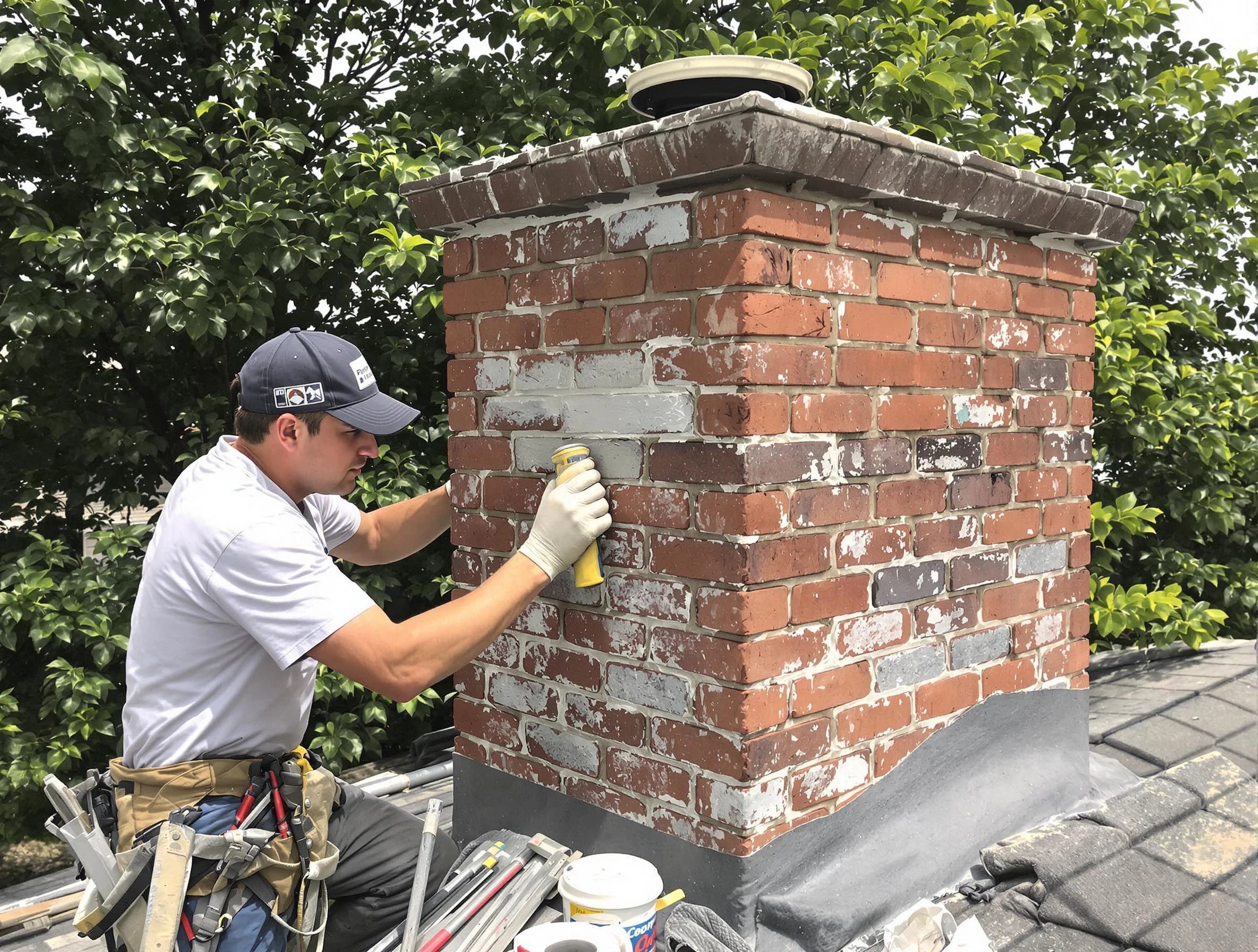 Norwood Chimney Sweep restoring an aging chimney in Norwood, MA