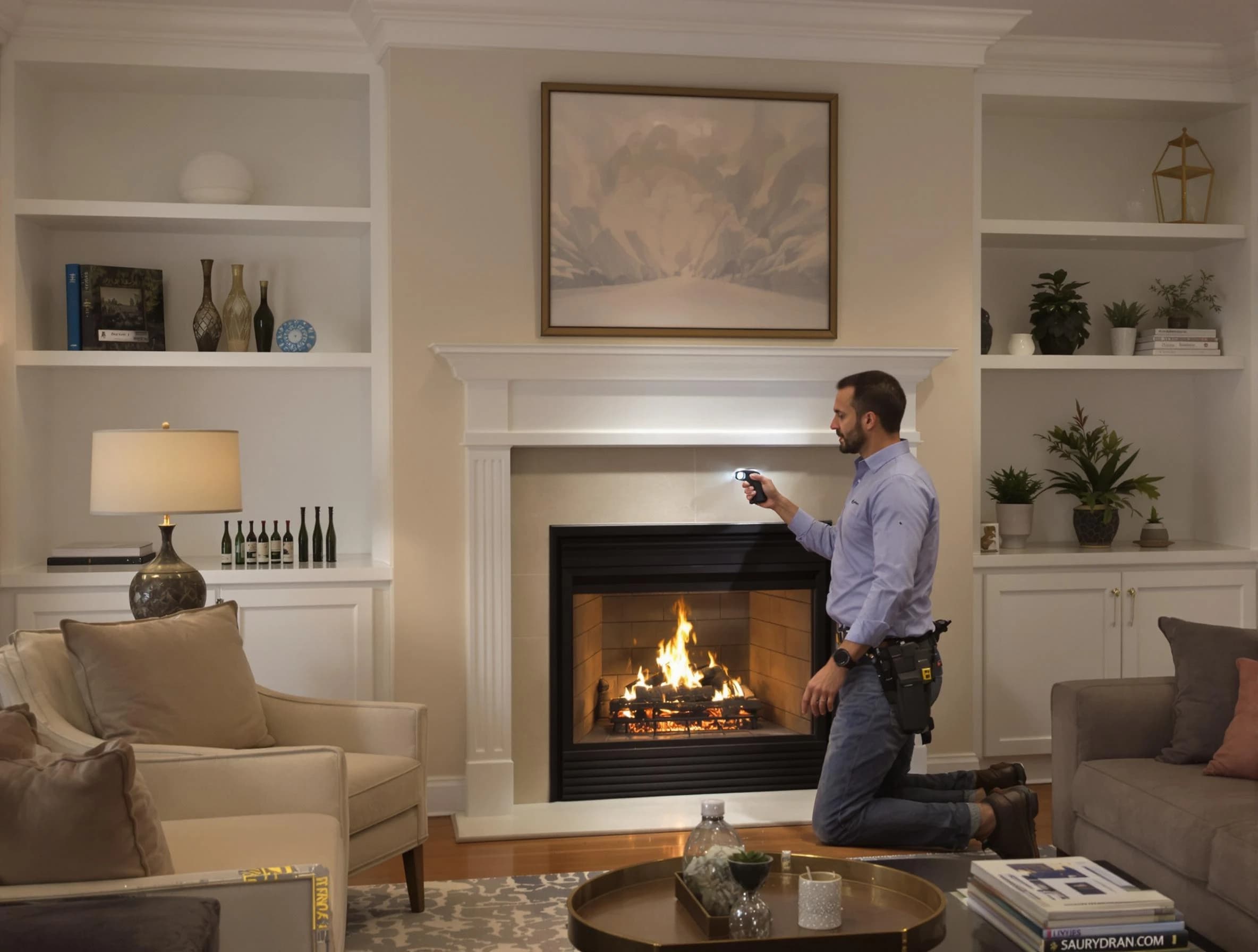 Norwood Chimney Sweep conducting a fireplace safety inspection in Norwood, MA