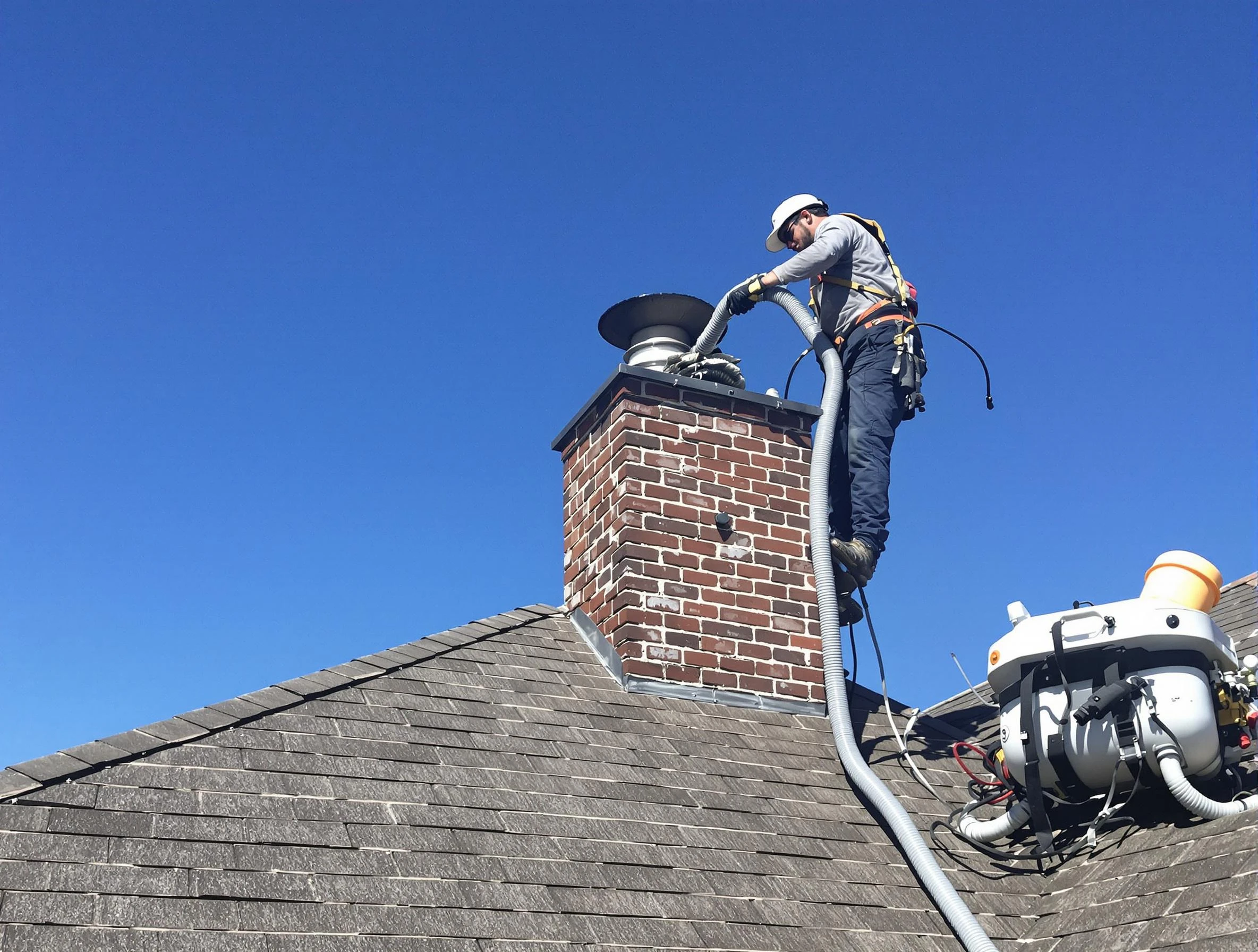 Dedicated Norwood Chimney Sweep team member cleaning a chimney in Norwood, MA