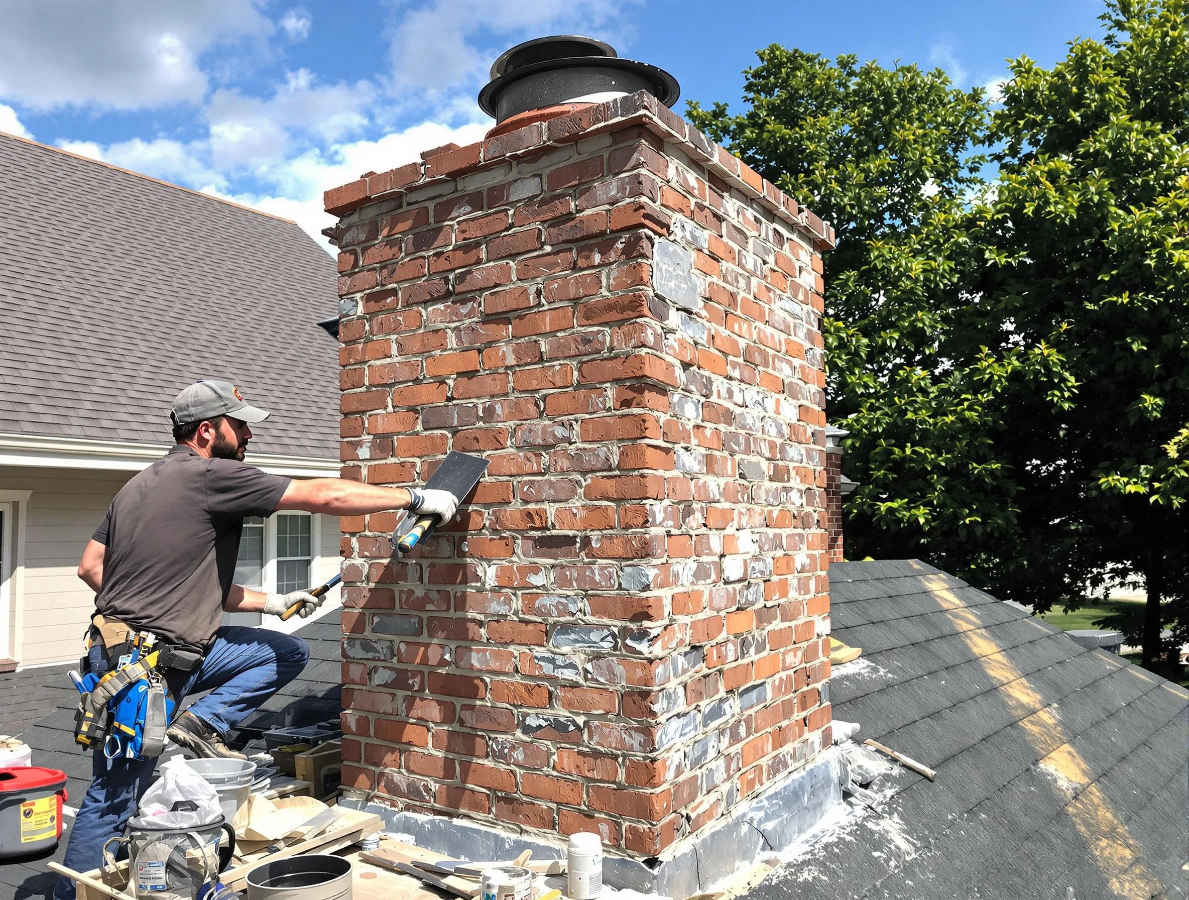 Completed chimney rebuild by Norwood Chimney Sweep in Norwood, MA